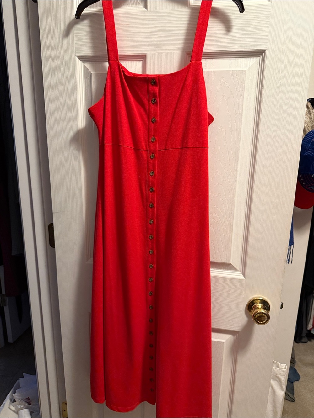 Red Button-Front Maxi Dress with Thin Straps
